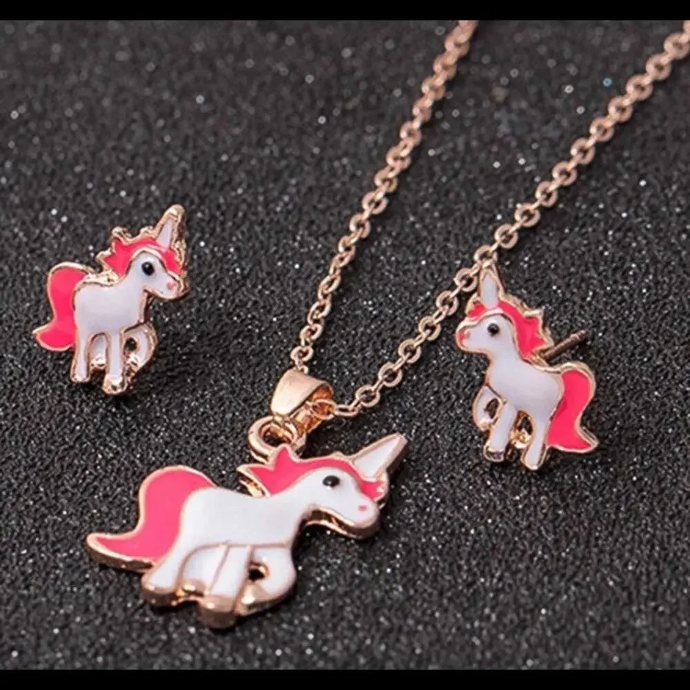 Unicorn Fashion Jewelry Earring and Necklace Set